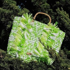 Frances Valentine Handwoven Fringe Tote Lime Green NWT Nordstrom Rack